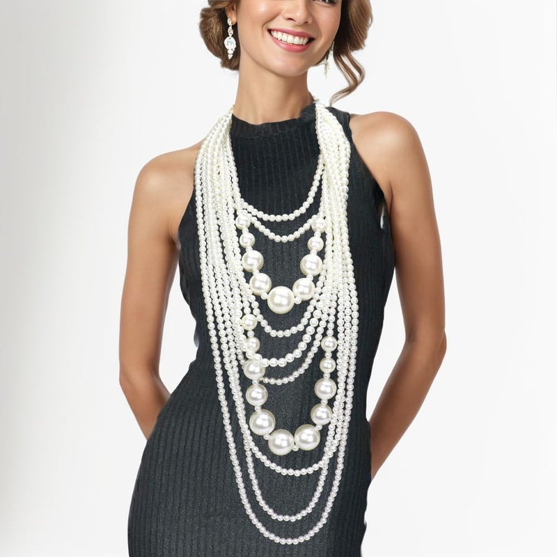 Fashion 21 Women's Chunky Multi-Strand Faux Pearl Statement Necklace and Earrings Set (Cream - Style B) - Image 2